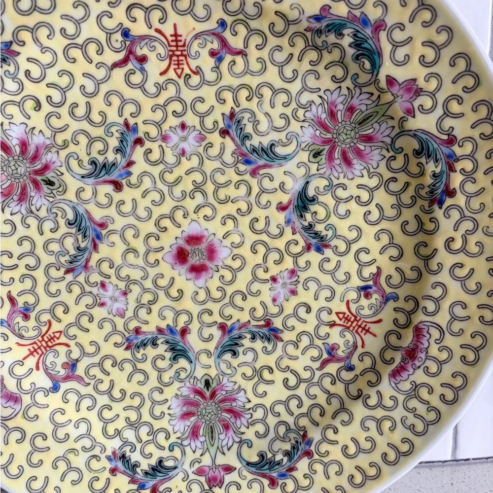 1960’s Vintage Chinese Porcelain Jingdezhen 10” Dinner Plate set of two yellow